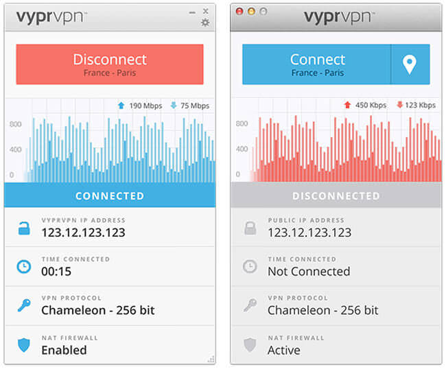 Interface du VPN VyprVPN