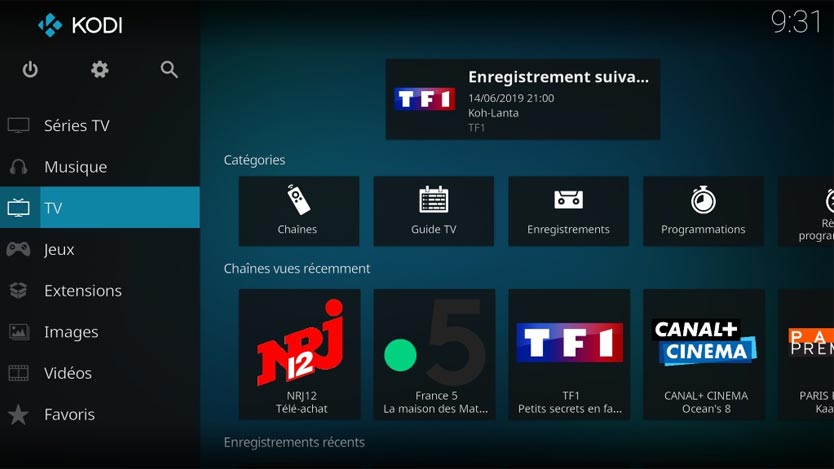 Interface Media Center KODI