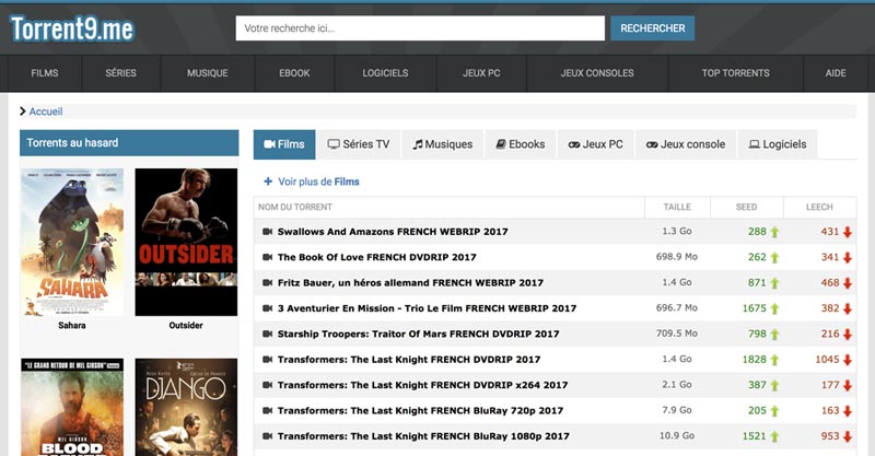 Interface site torrent Torrent9